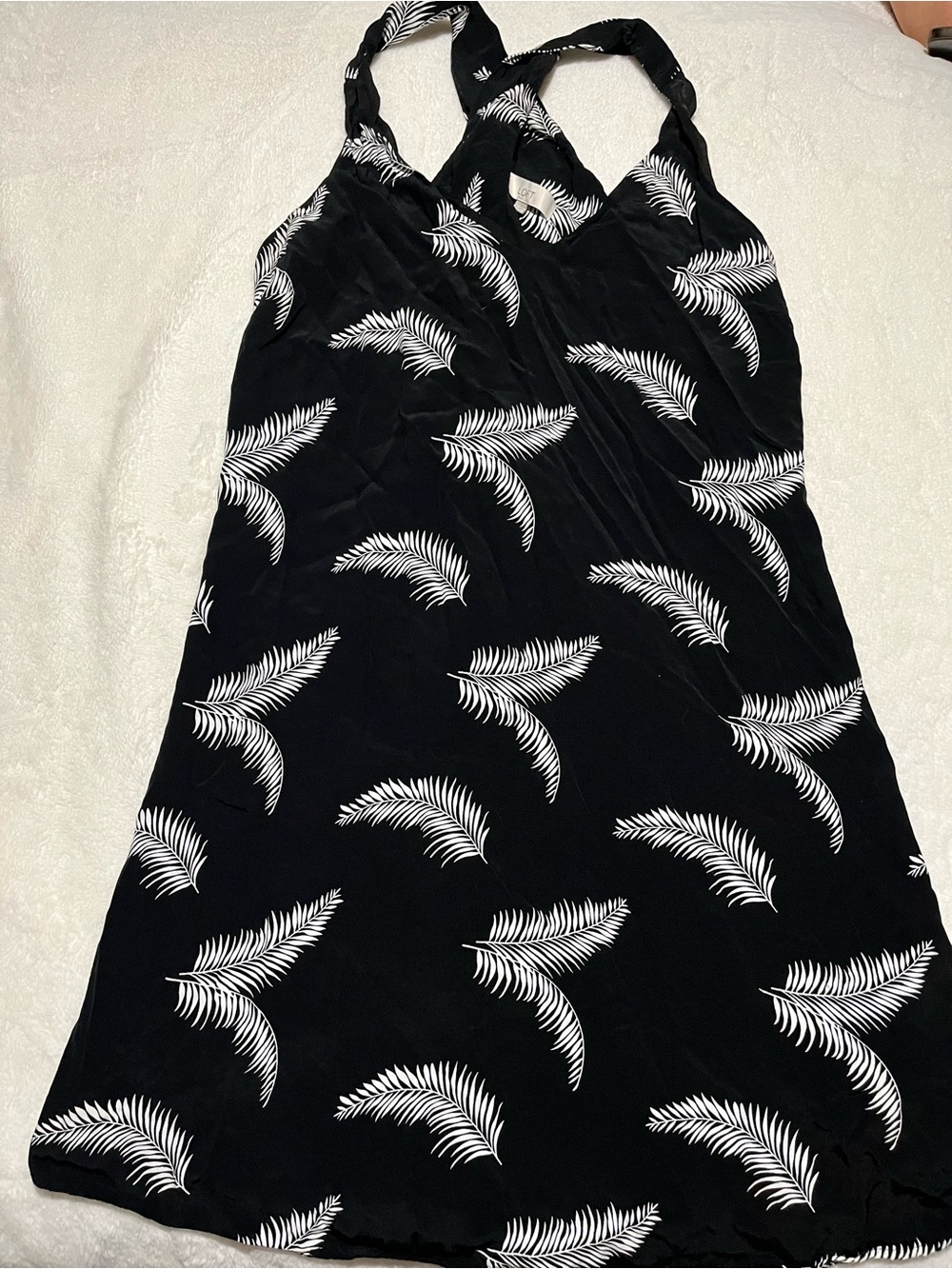 Loft Black and White Palm-Print Halter Dress